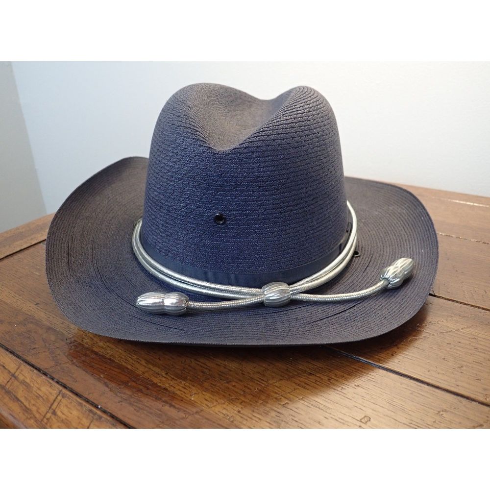 Lawman Hat Genuine Milan 7 1/4 Silver Tassel Campaign Sheriff Blue Navy Straw